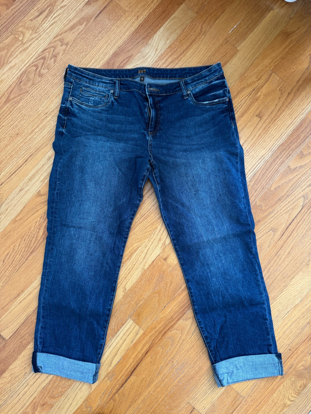 Kut from the Kloth women’s Boyfriend cuffed Capri jeans.
